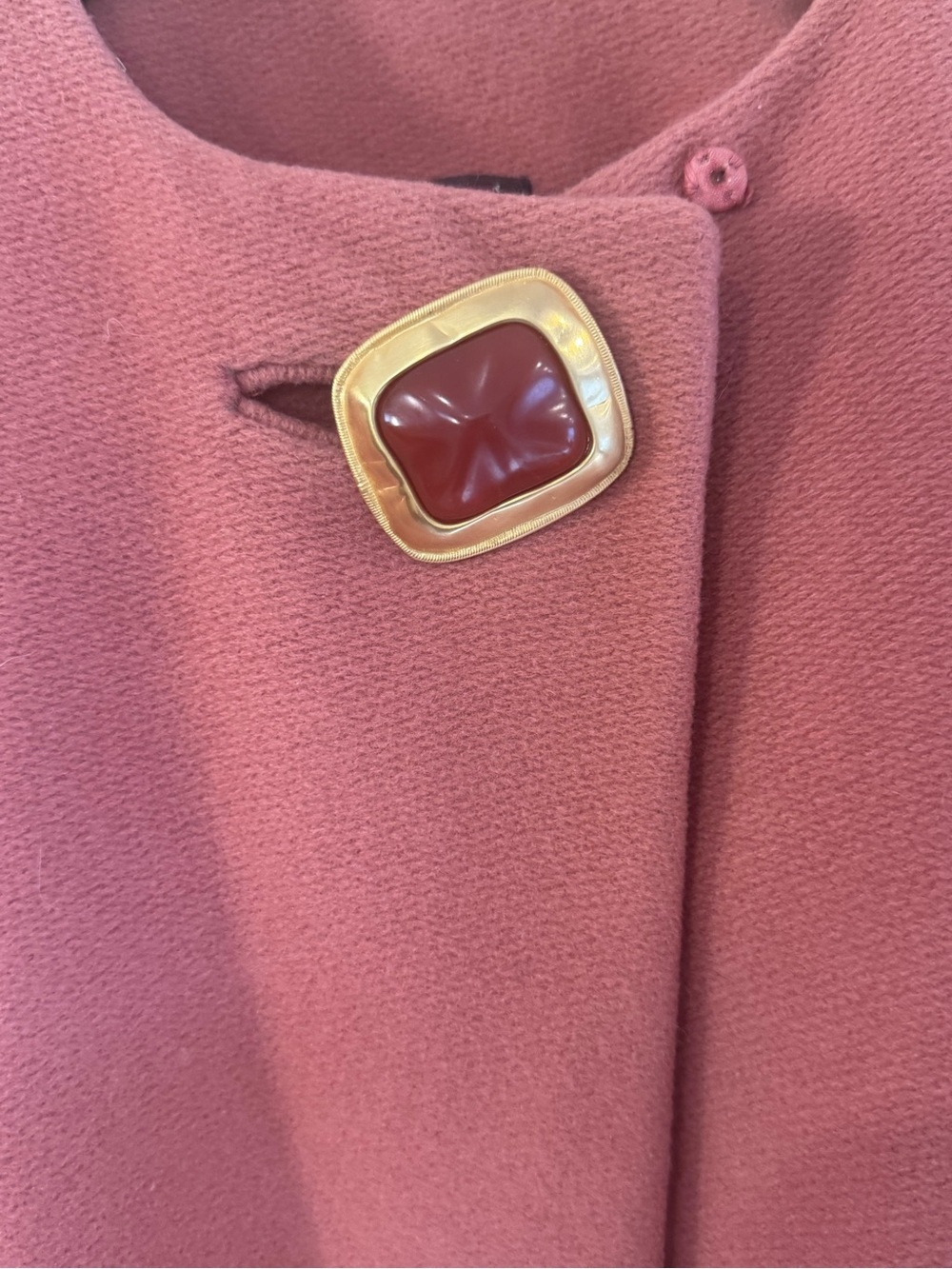 Anne Klein Coral Pink Wool-Blend Pea Coat with Gold Buckle - Picture 3 of 5
